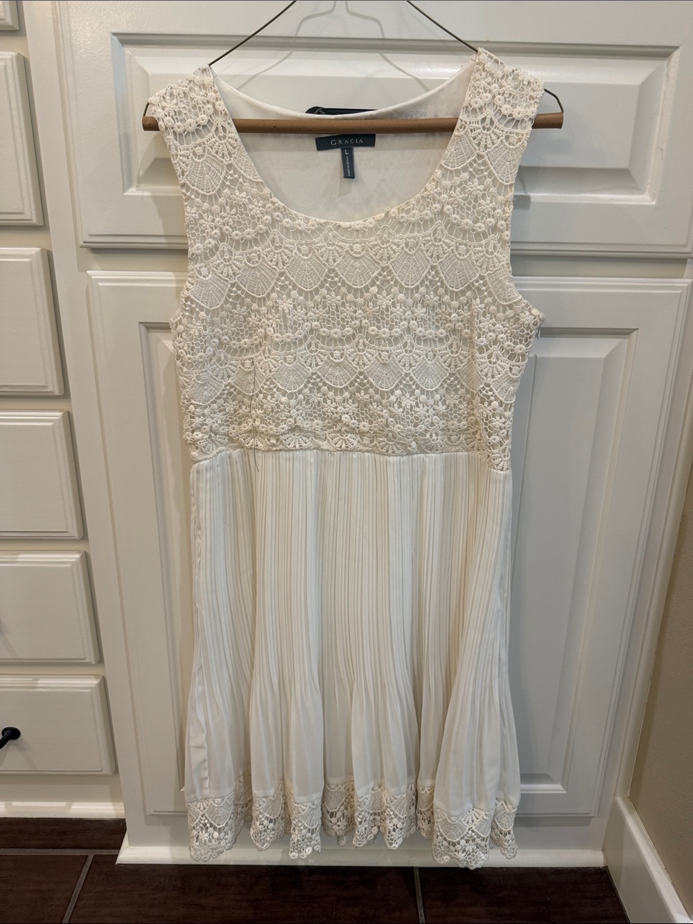 Grace Ivory Crochet Bodice Pleated Mini Dress
